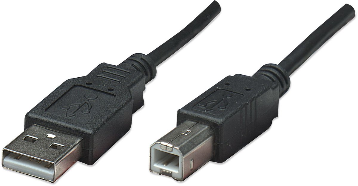 Manhattan USB-kabel USB 2.0 USB-A stekker, USB-B stekker 0.50 m Zwart Folie afscherming, UL gecertificeerd, Vergulde st