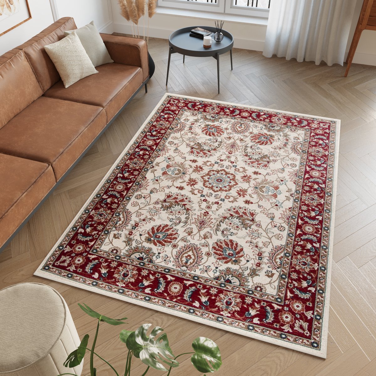 Tapiso Dubai Vloerkleed Tapijt Carpet Oriental Oosters Bloemen Maat- 120x170 Beige Rood1