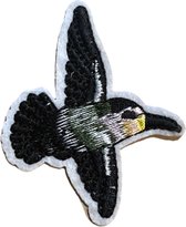 Kolibrie Vogel Strijk Embleem Patch Zwart 4.8 cm / 6 cm / Zwart Groen Geel Wit