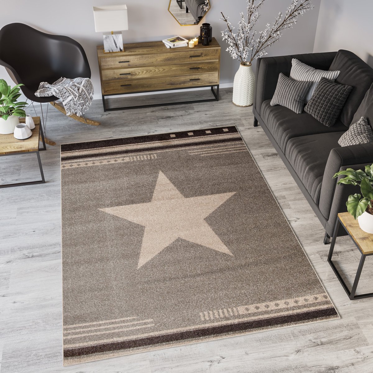 Tapiso Maroko Vloerkleed Slaapkamer Modern Tapijt Maat- 200x290 Bruin Beige