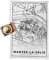 Picknickkleed - Buitenkleed - Frankrijk - Plattegrond - Stadskaart - Kaart - Mantes-la-Jolie - Zwart wit - Vloerkleed buiten - 140x210 cm