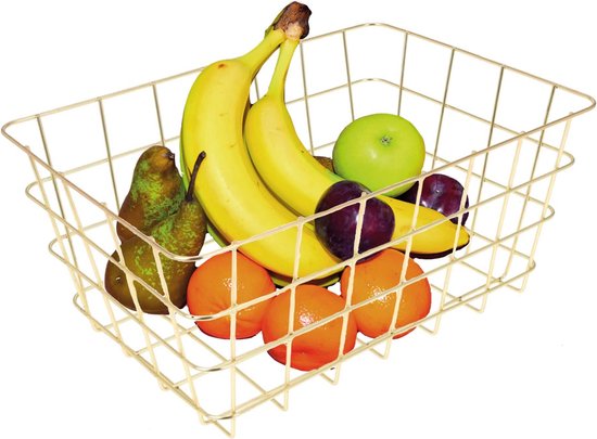 Foto: Fruitschaal fruitmand middelgroot staaldraad goud 30 x 21 cm keuken mandjes voor groente en fruit