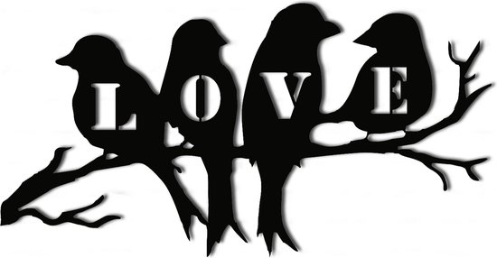 Décoration murale | Vogels sur la branche / Oiseaux sur la branche| Métal - Art mural | Décoration murale | Salle de séjour |Noir| 46x23cm