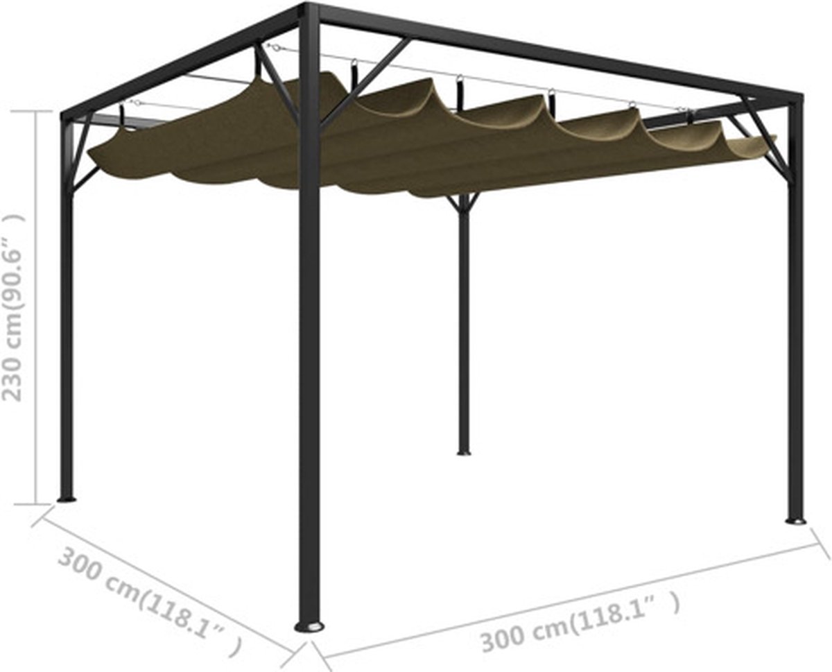 vidaXL Tuinprieel met uittrekbaar dak 180 g/m² 3x3 m taupe | bol.com
