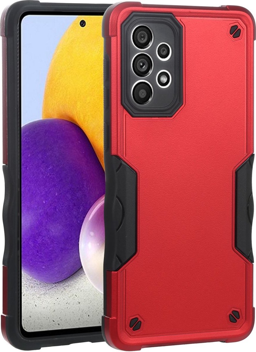 Mobigear Hoesje geschikt voor Samsung Galaxy A73 Telefoonhoesje Hardcase | Mobigear Non-slip Armor Backcover Shockproof | Schokbestendig Galaxy A73 Telefoonhoesje | Anti Shock Proof - Rood