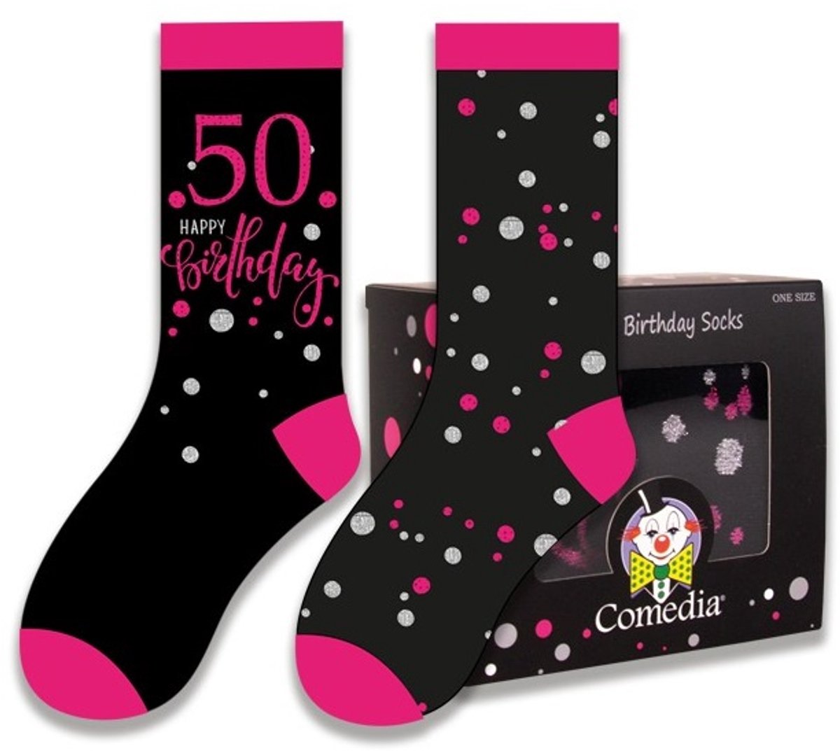 Witbaard Cadeausokken 50 Jaar Polykatoen Zwart/roze 2-delig
