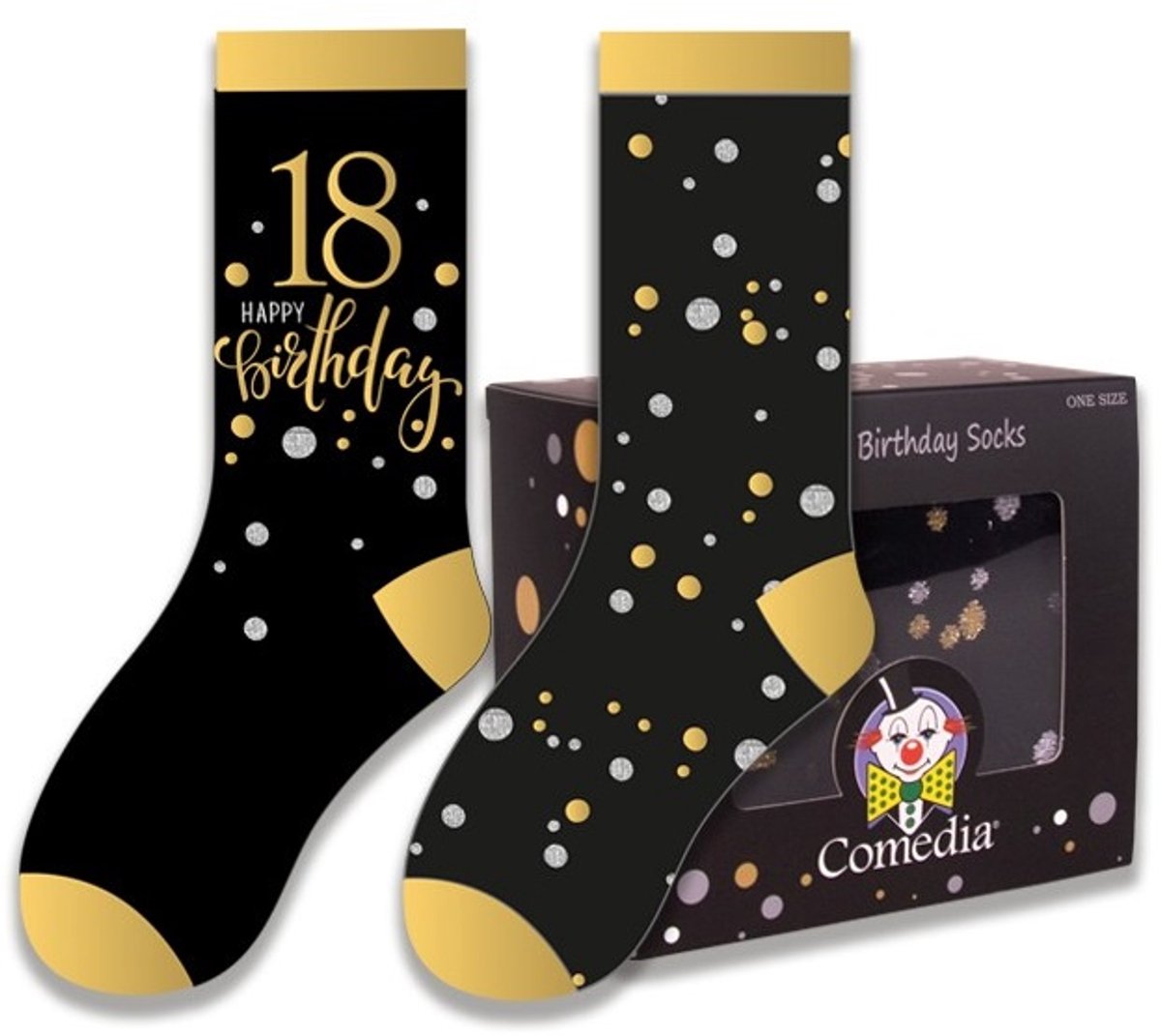 Witbaard Cadeausokken 18 Jaar Polykatoen Zwart/goud 2-delig