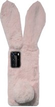ADEL Siliconen Back Cover Softcase Hoesje Geschikt voor Huawei P40 Pro - Roze Konijn Pluche Stof