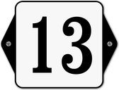 Huisnummerbord klassiek - huisnummer 13 - 16 x 12 cm - wit - schroeven  - nummerbord  - voordeur