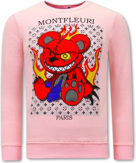 Heren Sweater met Print - Monster Teddy Bear - 3631 - Roze