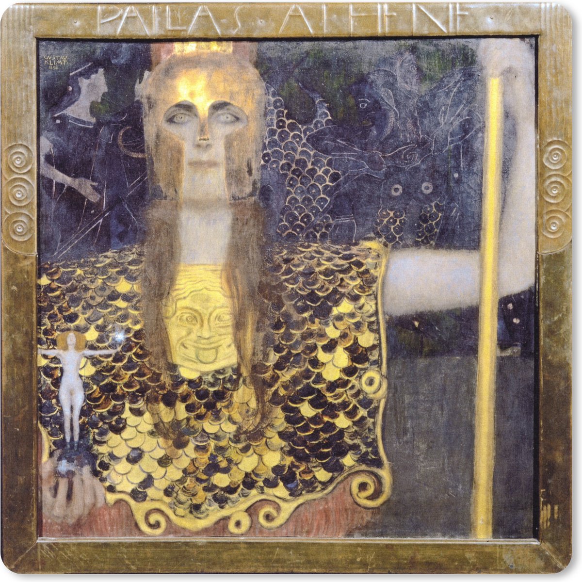 Muismat XXL 80x80 cm - Bureau onderlegger - Bureau mat Pallas Athene - schilderij van Gustav Klimt - Bureaumat - Gaming mousepad xl - Bureaulegger groot - Computer deskmat