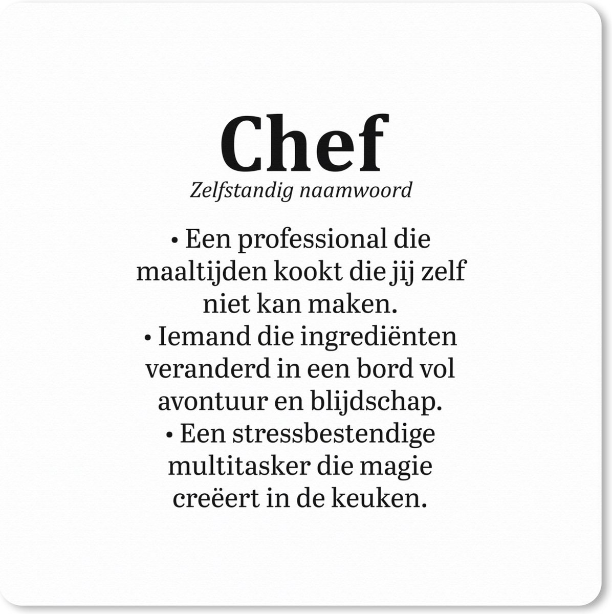 Muismat XXL 50x50 cm - Bureau onderlegger - Bureau mat Kok - Definitie - Chef - Koken - Keuken - Spreuken - Woordenboek - Bureaumat - Gaming mousepad xl - Bureaulegger groot - Computer deskmat