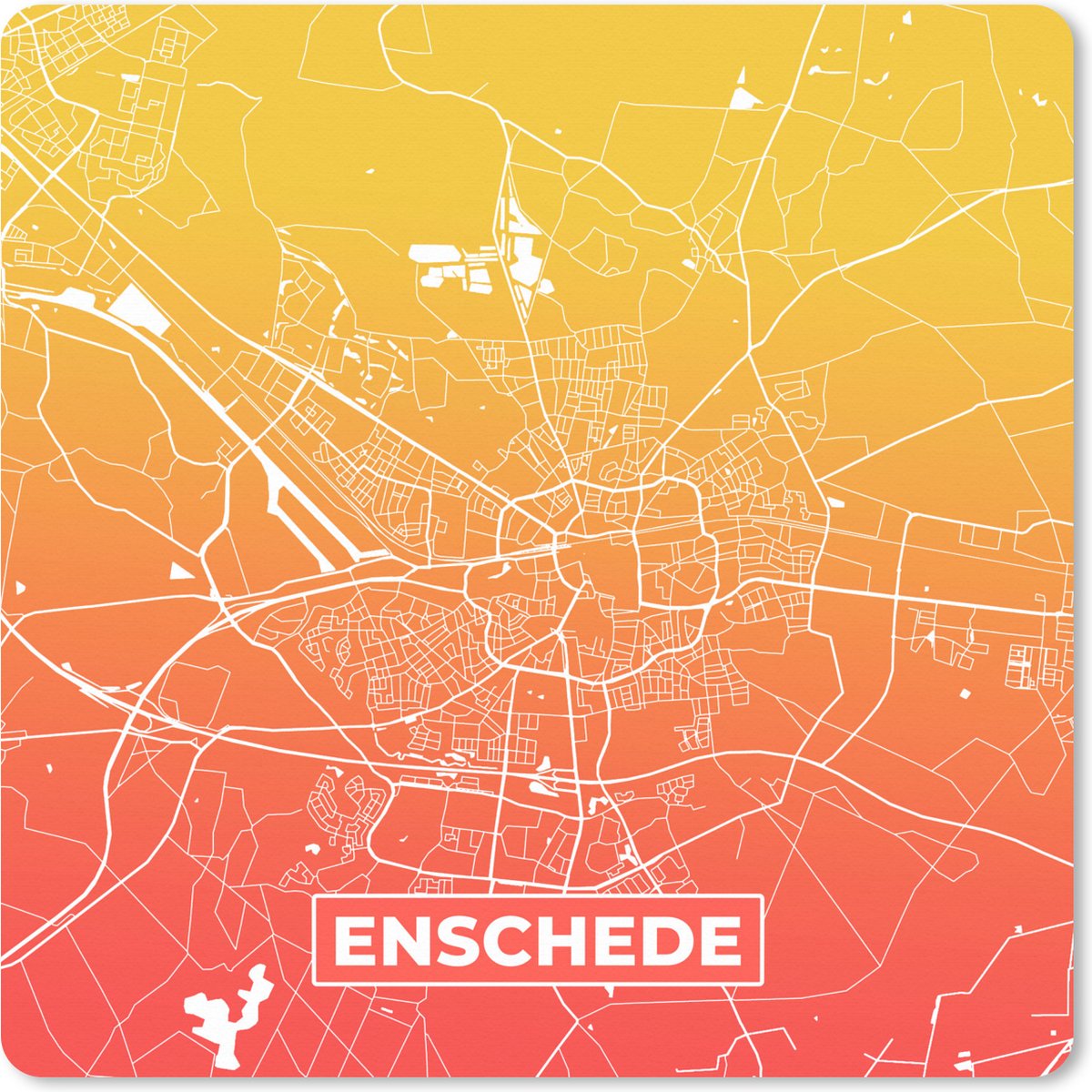 Muismat XXL 80x80 cm - Bureau onderlegger - Bureau mat Stadskaart - Enschede - Geel - Oranje - Bureaumat - Gaming mousepad xl - Bureaulegger groot - Computer deskmat