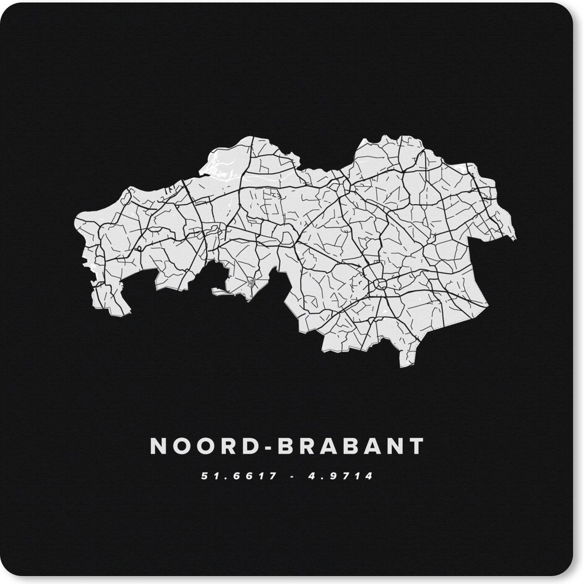 Muismat XXL 80x80 cm - Bureau onderlegger - Bureau mat Noord-Brabant - Wegenkaart Nederland - Zwart - Bureaumat - Gaming mousepad xl - Bureaulegger groot - Computer deskmat