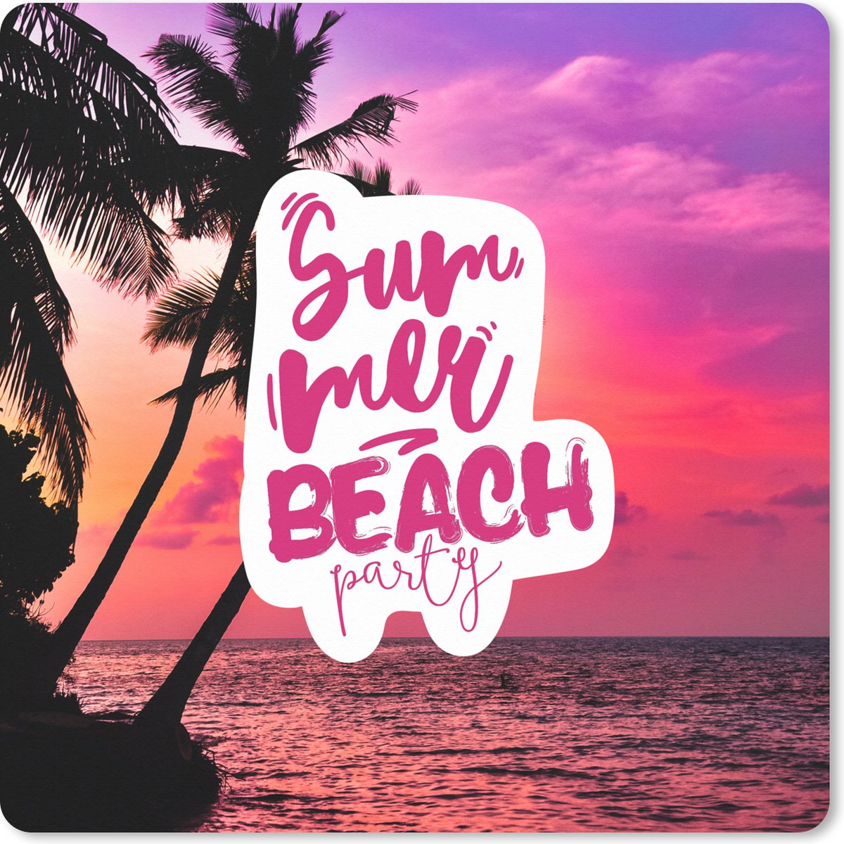 Muismat XXL 80x80 cm - Bureau onderlegger - Bureau mat Zomer - Roze - Palmboom - Spreuken - Bureaumat - Gaming mousepad xl - Bureaulegger groot - Computer deskmat