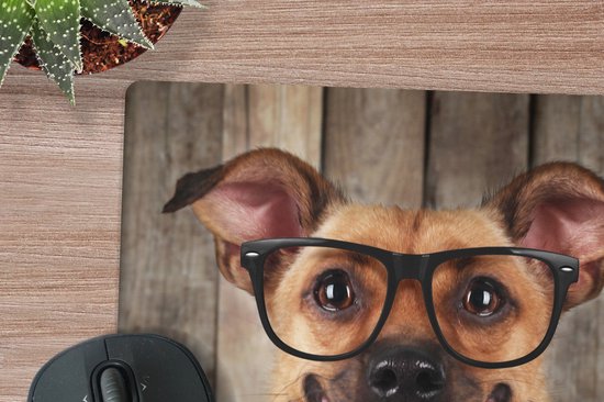 Muismat XXL 50x50 cm - Bureau onderlegger - Bureau mat Hond - Bril - Blouse - Hipster - Bureaumat - Gaming mousepad xl - Bureaulegger groot - Computer deskmat