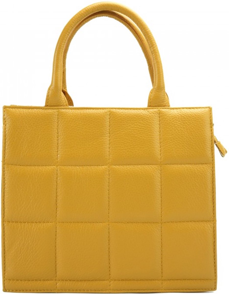 ZITA Italiaanse leren tas met krachtige lijnen - Als handtas of schoudertas te dragen - Tas met moderne lijnen en een elegante uitstraling - Vera Pelle - Echt leer in de zonnige kleur geel