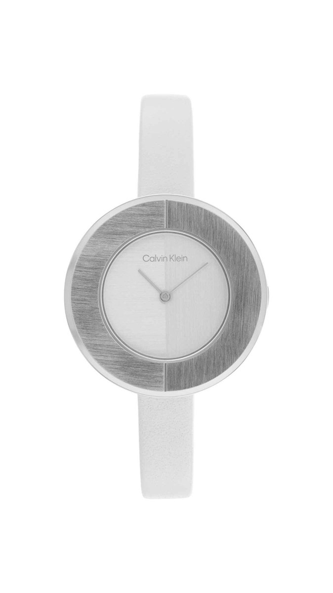Calvin Klein CK25200026 Dames Horloge - Mineraalglas - Roestvrijstaal-Leer - Zilver - 32 mm breed - 3.2 cm lang - Quartz - Gesp - 3 ATM (spatwater)