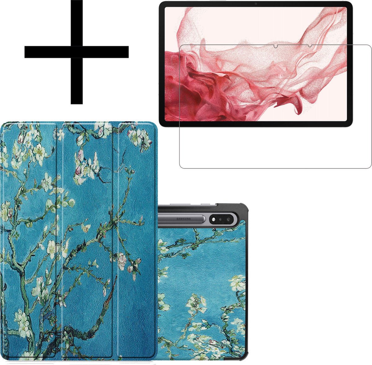 Hoesje Geschikt voor Samsung Galaxy Tab S8 Plus Hoesje Case Hard Cover Hoes Book Case Met Screenprotector - Bloesem.