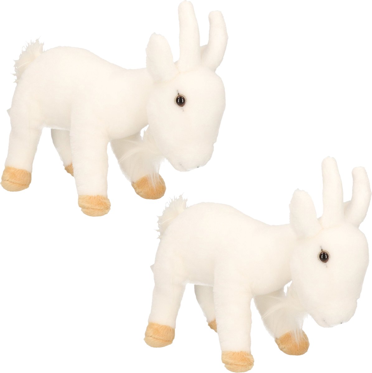 Cornelissen pluche geit knuffel - 2x stuks - wit - 22 cm - Geiten knuffeldieren - Boerderij dieren