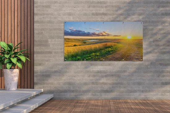 Affiche jardin - Soleil - Nuages - Affiche clôture - Nature - Décoration de jardin - Jardin - 200x100 cm - Toile jardin - Affiche extérieur