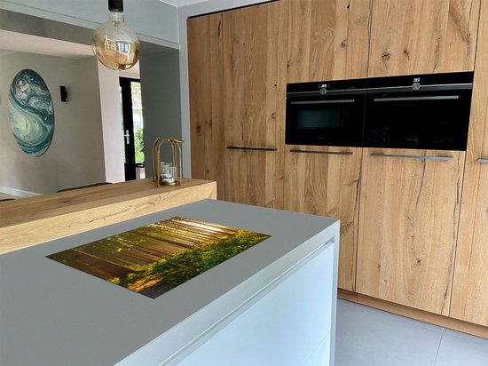 Chefcare Inductie Beschermer Bos met Zon tussen de Bomen - 75x50 cm - Afdekplaat Inductie - Kookplaat Beschermer - Inductie Mat