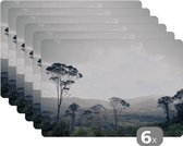 Placemats - Bomen - Natuur - Bergen - 45x30 cm - Onderleggers - Ronde placemats - 6 stuks