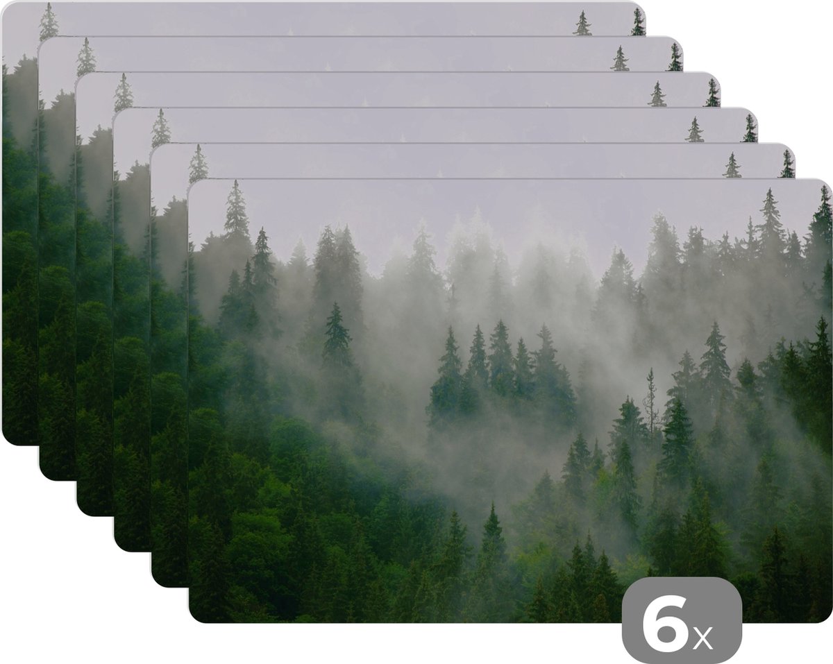 Placemats - Onderlegger - Natuur - Bos - Boom - Berg - 45x30 cm - Placemat - 6 stuks