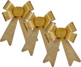 6 x Décorations de sapin de Noël petits nœuds d'ornement / nœuds paillettes d'or 15 x 17 cm - Avec suspension