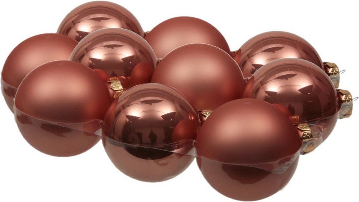 12x stuks kerstversiering kerstballen koraal roze van glas - 8 cm - mat/glans - Kerstboomversiering