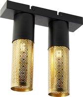 QAZQA raspi - Industriele Plafondlamp - 2 lichts - L 30 cm - Zwart Goud - Industrieel - Woonkamer | Slaapkamer | Keuken