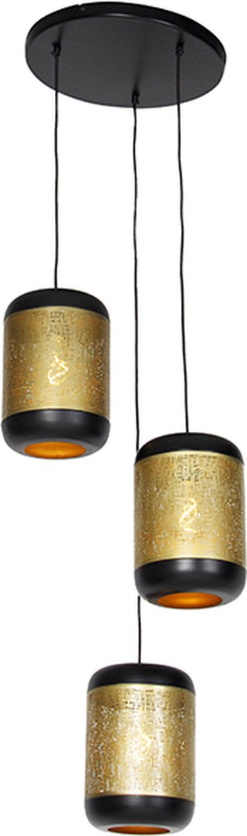 QAZQA kayleigh - Industriele Hanglamp - 3 lichts - Ø 40 cm - Goud/messing - Industrieel - Woonkamer | Slaapkamer | Keuken