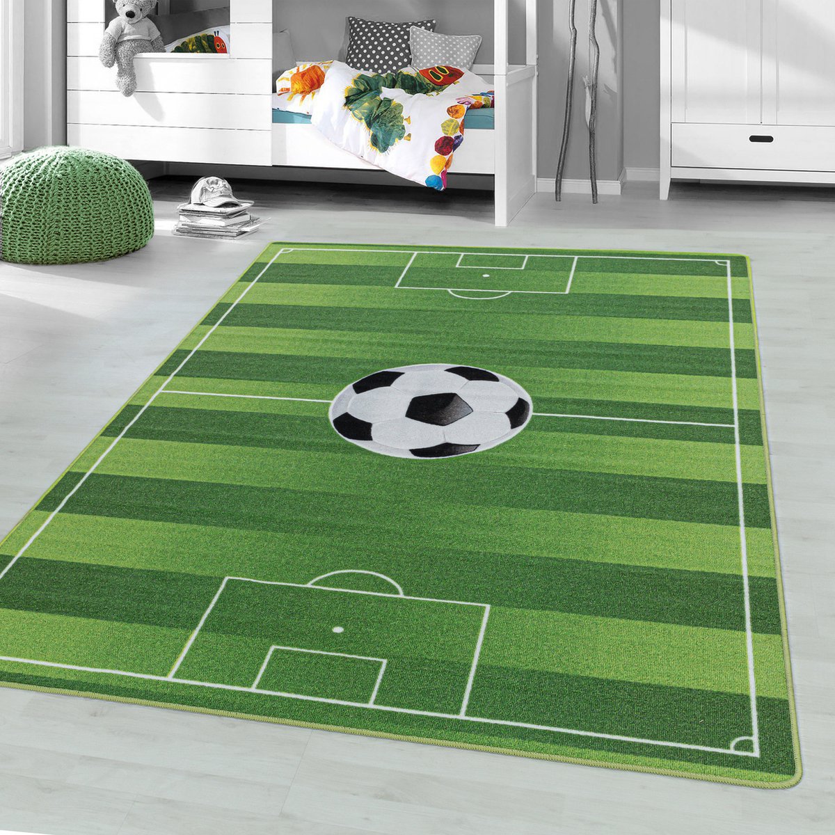 Muratap Play Vloerkleed Kinderkamer Voetbal Laagpolig Groen- 160x230 CM