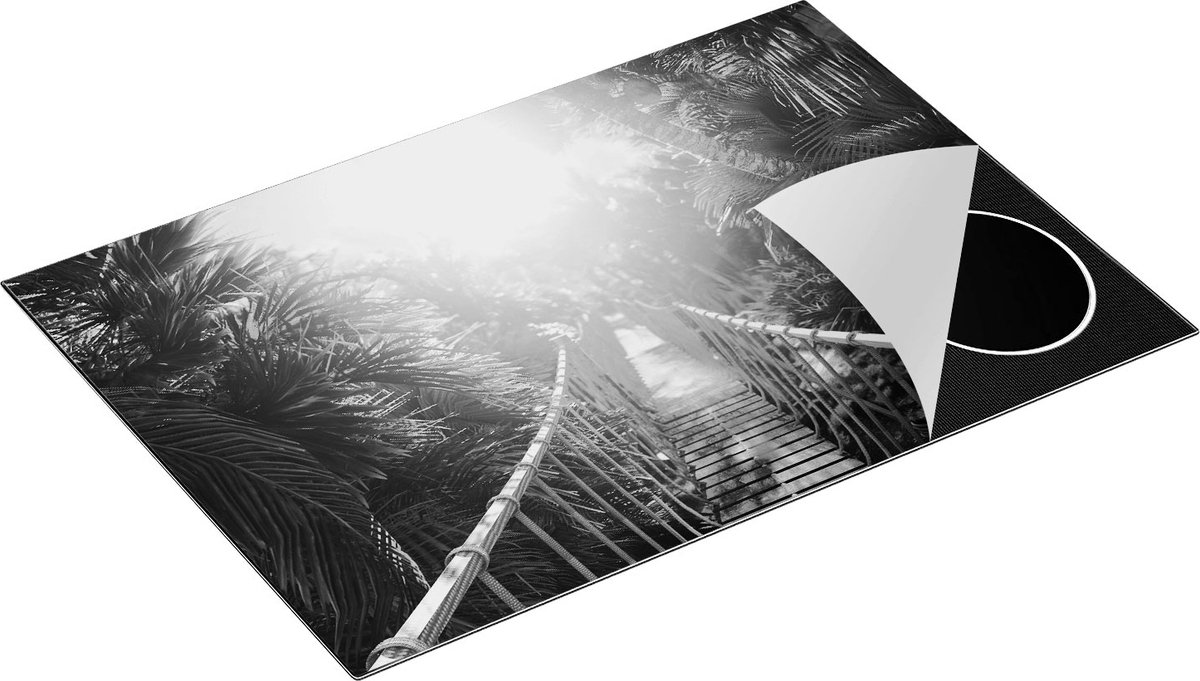 Chefcare Inductie Beschermer Houten Brug in de Tropische Jungle - Zwart Wit - 75x50 cm - Afdekplaat Inductie - Kookplaat Beschermer - Inductie Mat