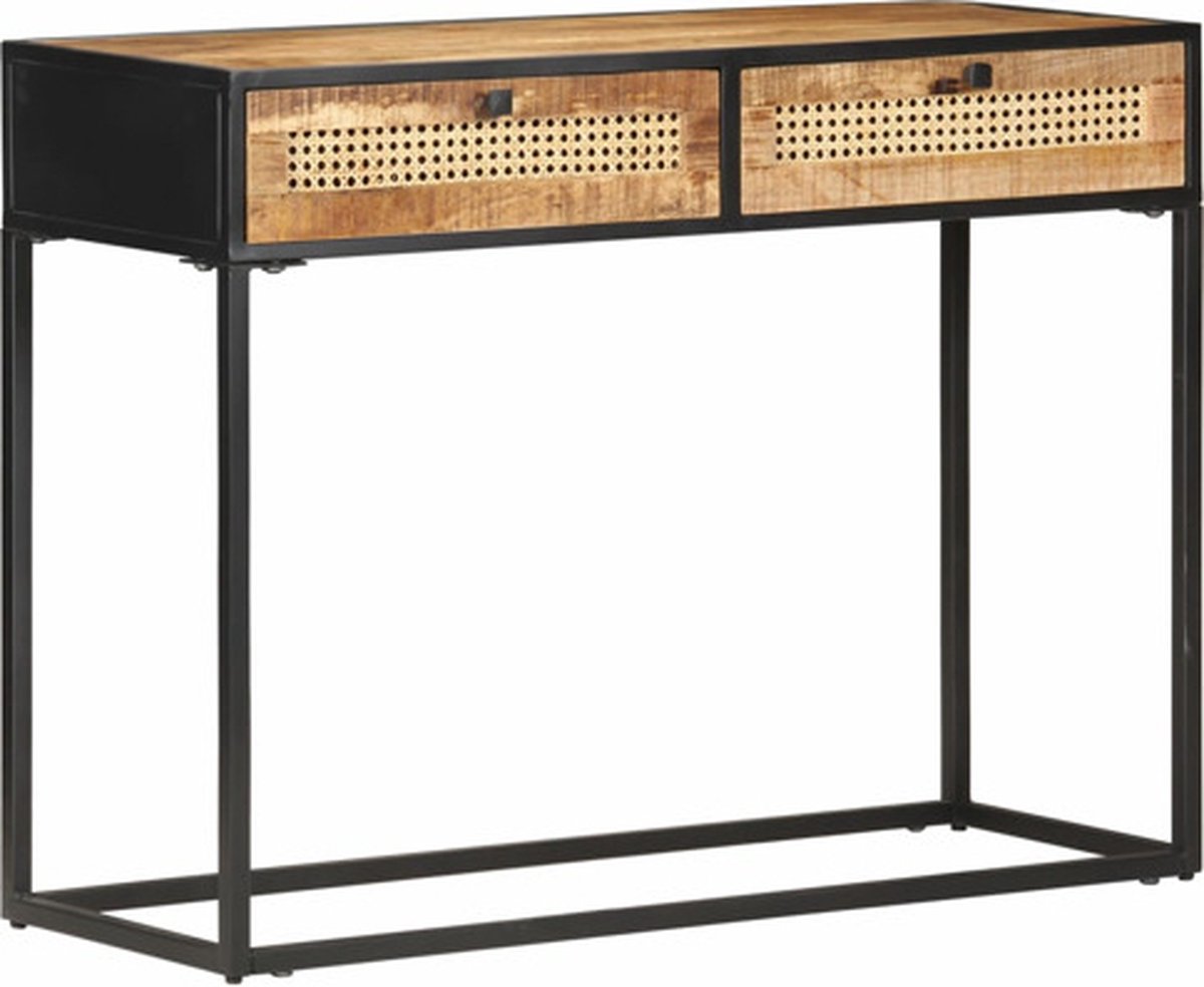 vidaXL Wandtafel - 100x35x75 - cm - ruw - mangohout - en - natuurlijk - riet Bruin