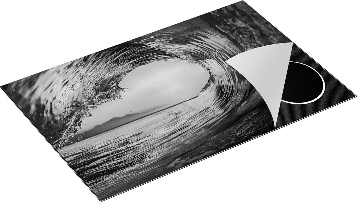 Chefcare Inductie Beschermer Golf bij Zonsondergang - Zwart Wit - 81x52 cm - Afdekplaat Inductie - Kookplaat Beschermer - Inductie Mat