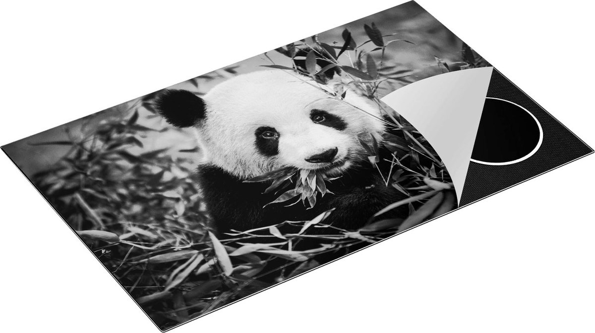 Chefcare Inductie Beschermer Panda Eet Planten - Zwart Wit - 85x50 cm - Afdekplaat Inductie - Kookplaat Beschermer - Inductie Mat