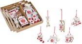 18x stuks houten kersthangers wit/rood wintersport thema kerstboomversiering - Kerstversiering kerstornamenten