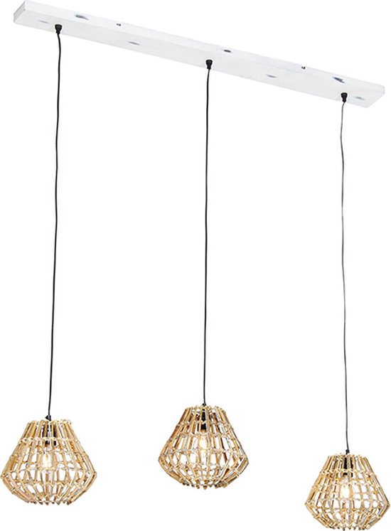 QAZQA diamondcanna - Landelijke Hanglamp eettafel voor boven de eettafel | in eetkamer - 3 lichts - L 120 cm - Naturel - Woonkamer | Slaapkamer | Keuken
