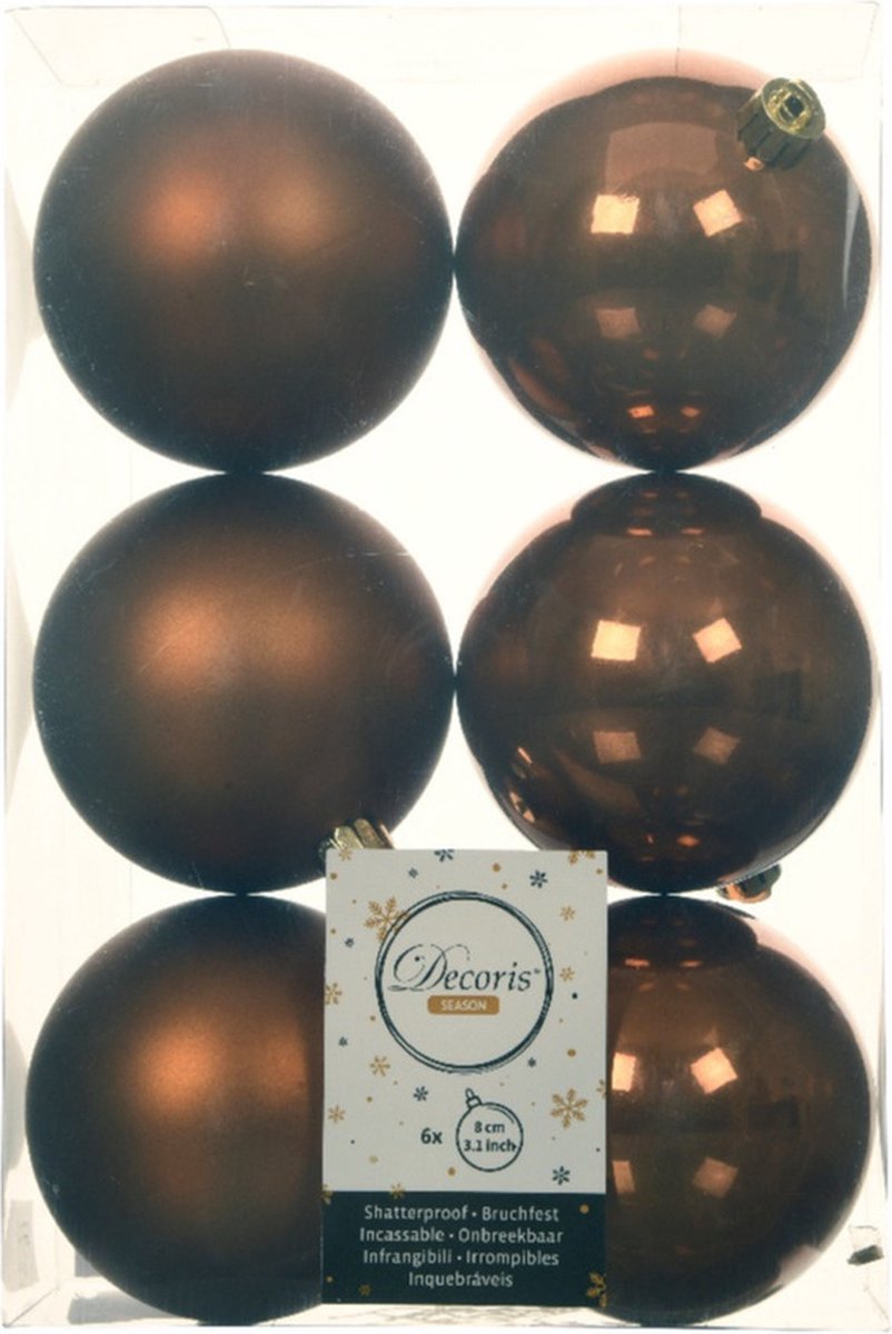 24x stuks kunststof kerstballen kaneel bruin 8 cm - Mat/glans - Onbreekbare plastic kerstballen