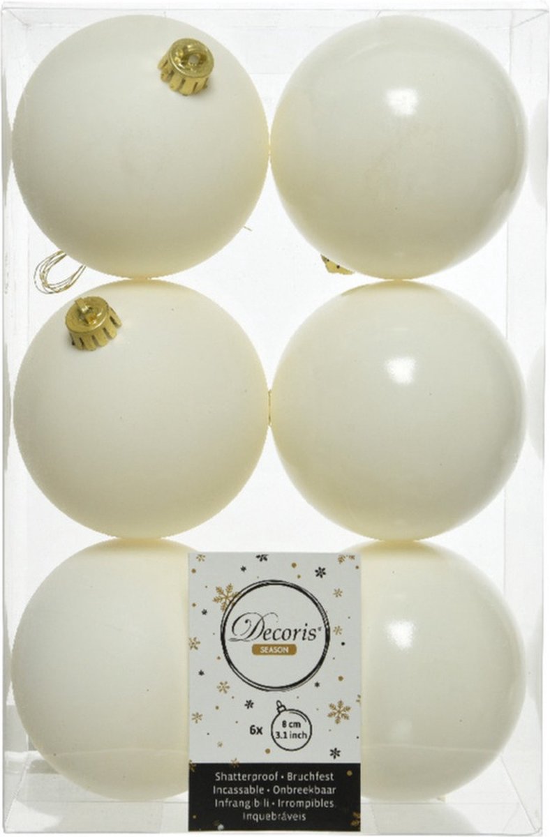 18x stuks kunststof kerstballen wol wit 8 cm - Mat/glans - Onbreekbare plastic kerstballen