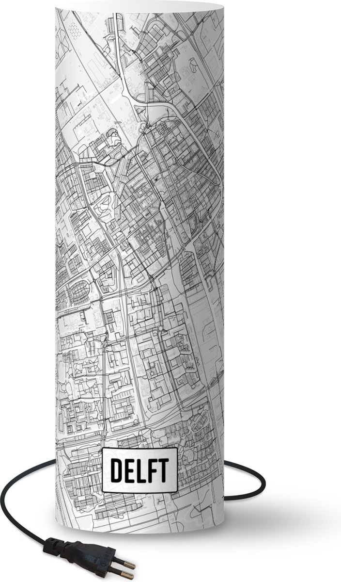 Lamp - Nachtlampje - Tafellamp slaapkamer - Stadskaart Delft - 70 cm hoog - Ø22.3 cm - Inclusief LED lamp - Plattegrond