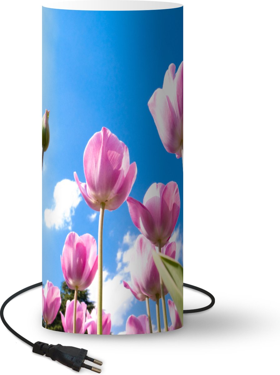 Lamp - Nachtlampje - Tafellamp slaapkamer - De zon schijnt op de tulpen - 33 cm hoog - Ø14.3 cm - Inclusief LED lamp