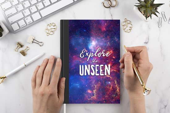 Carnet - Cahier d'écriture - Espace - 'Explore the unseen' - Citations - Proverbes - Garçons - Filles - Enfants - Carnet - Format A5 - Bloc-notes