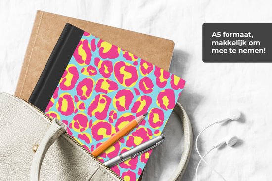 Carnet - Cahier d'écriture - Imprimé panthère - Rose - Jaune - Motif - Carnet - Format A5 - Bloc-notes