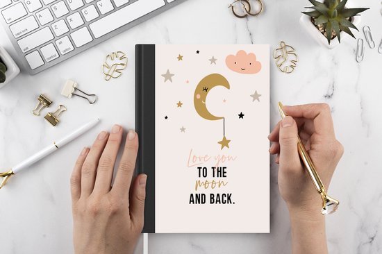 Carnet - Cahier d'écriture - Citations - Je t'aime jusqu'à la lune et le dos - Proverbes - Enfants - Carnet - Format A5 - Bloc-notes