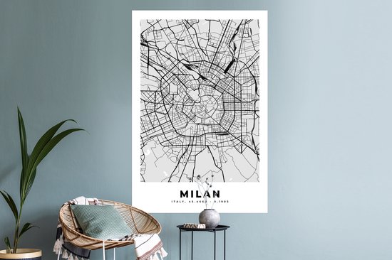 Stickers muraux - Milan - Plan de la ville - Wit - Carte - Carte - 80x120 cm - Feuille adhésive