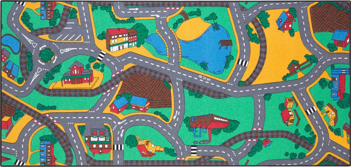 Carpet Studio Playtime Speelkleed - 95x200cm - Vloerkleed Kinderkamer - Speelmat - Anti-slip Speeltapijt - Verkeerskleed