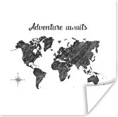 Poster Wereldkaart - Quote - Adventure Awaits - 100x100 cm XXL