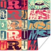 Poster Gekleurd - Muziek - Drums - 30x30 cm